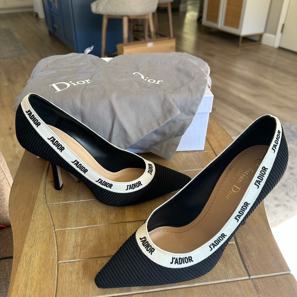 Christian Dior J' adior Black Embroidered Fabric 100mm Heels - Picture 2 of 9